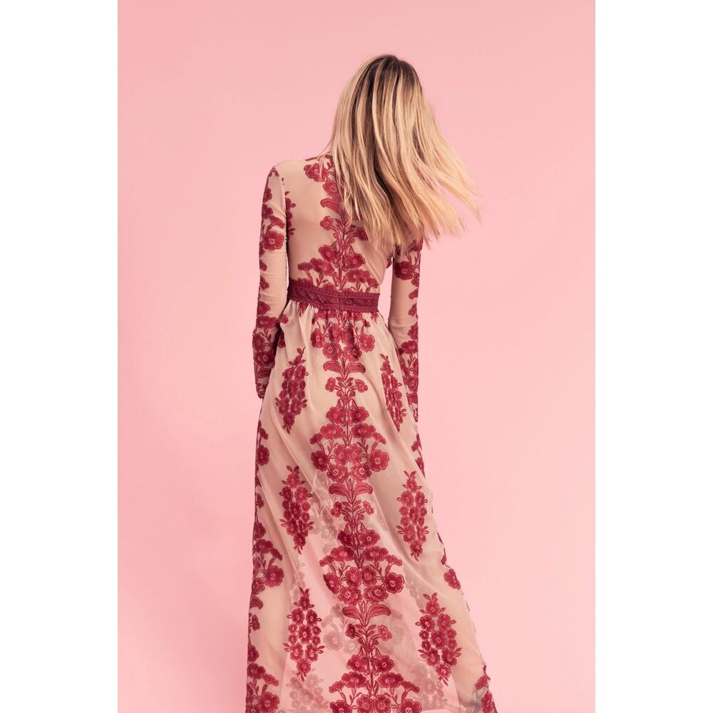 For Love & Lemons Temecula Maxi Dress Raspberry Wine Floral Lace Size Large - Picture 2 of 16
